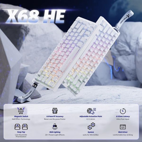 Ігрова клавіатура Attack Shark X68 HE White Contours / RGB / Rapid Trigger 20 фото