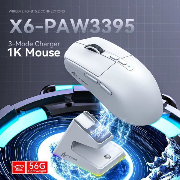 Игровая беспроводная мышь Attack Shark X6 / PixArt PAW3395 / RGB / White 52 фото