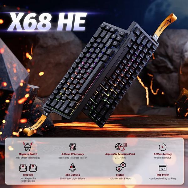Ігрова клавіатура Attack Shark X68 HE Black / RGB / Rapid Trigger 63 фото