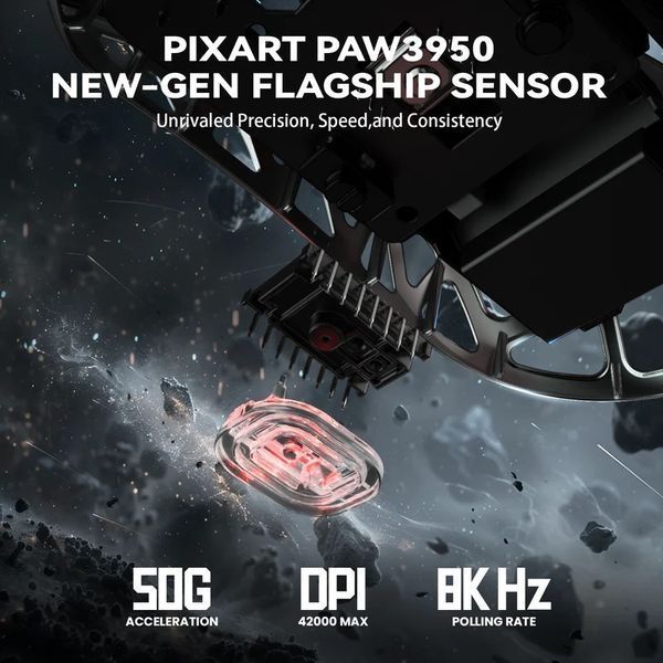 Ігрова бездротова мишка ATTACK SHARK R2 / Tri-Mode / 8000Hz / PAW3950MAX / 42000 DPI / Black MS-109 фото