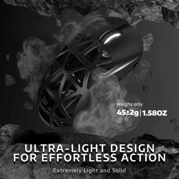 Ігрова бездротова мишка ATTACK SHARK R2 / Tri-Mode / 8000Hz / PAW3950MAX / 42000 DPI / Black MS-109 фото