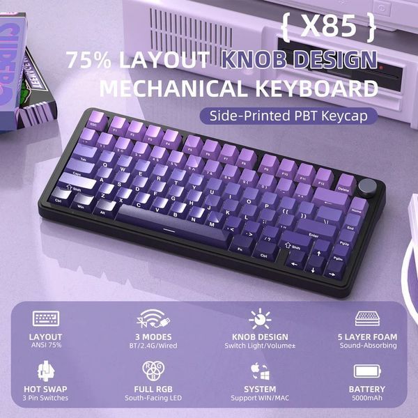 Игровая механическая клавиатура Attack Shark X85 / Purple / RGB / Hot Swap 98 фото
