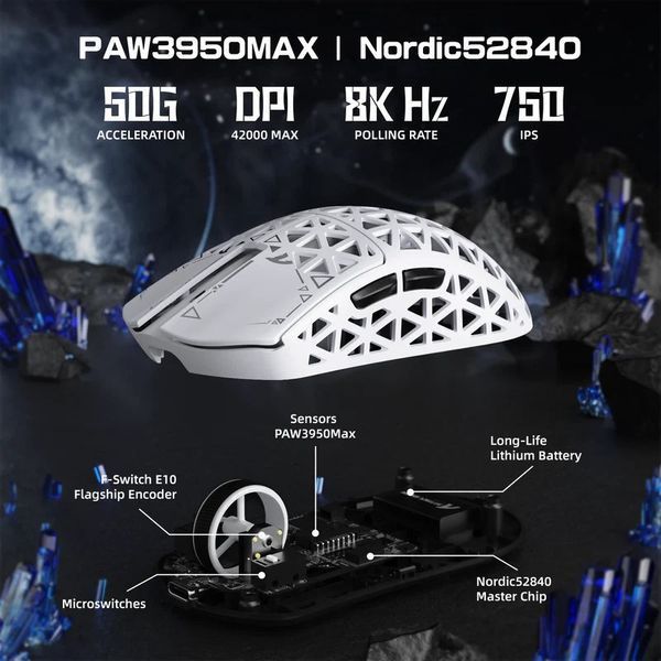 Игровая беспроводная мышь Attack Shark R5 Ultra / PAW3950MAX / 42000 DPI / 8K / White MS-124 фото
