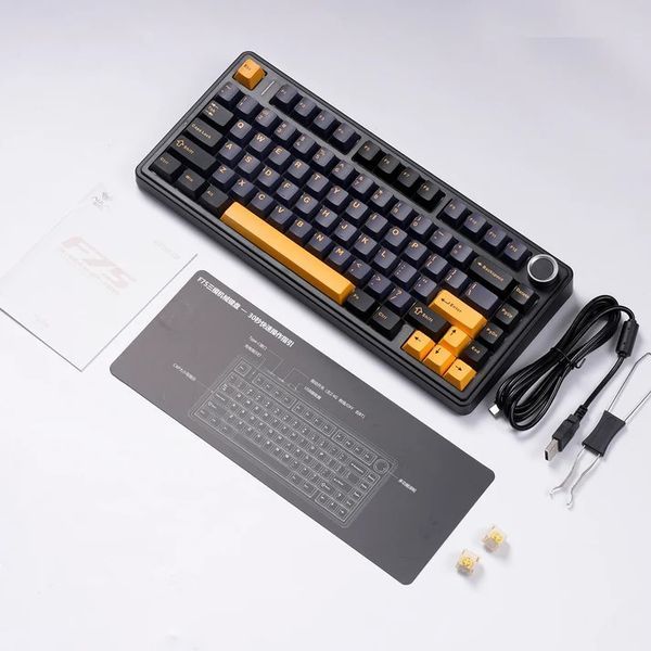 Механическая беспроводная клавиатура Aula F75 / RGB / HOT SWAP / Black Grey Yellow KB-116 фото